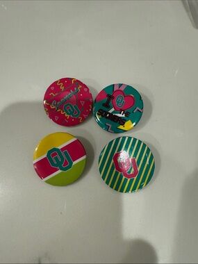 Vintage 80’s OU Sooner Button Set - Pink, Teal, Yellow, Lime